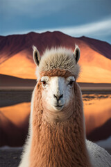 Obraz premium Llama, Digital national geographic realistic illustration with stunning scene