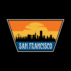 San Francisco California USA Skyline Silhouette Retro Vintage Sunset San Francisco Lover Travel Souvenir Sticker Vector Illustration SVG EPS