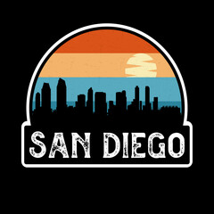 San Diego California USA Skyline Silhouette Retro Vintage Sunset San Diego Lover Travel Souvenir Sticker Vector Illustration SVG EPS