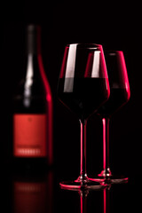 Bottles of quality red wines shot with shallow DOF; color toned image