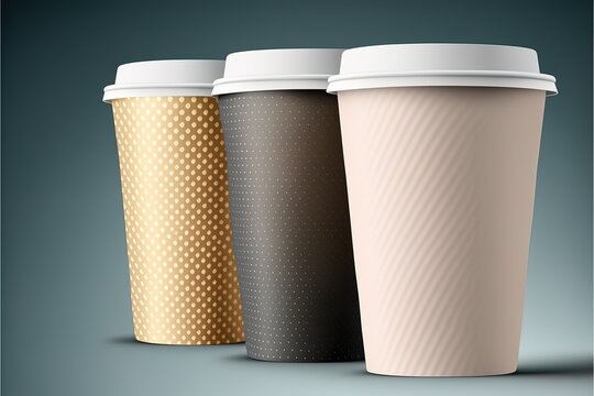 Set of paper Coffee Cups on transparent background. Collection 3d Coffee Cup Mockup. Vector Template. Generative AI