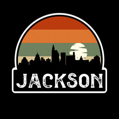 Fototapeta na wymiar Jackson Mississippi USA Skyline Silhouette Retro Vintage Sunset Jackson Lover Travel Souvenir Sticker Vector Illustration SVG EPS
