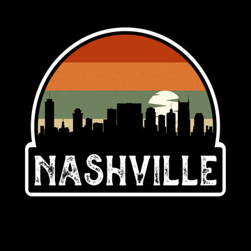 Nashville Tennessee USA Skyline Silhouette Retro Vintage Sunset Nashville Lover Travel Souvenir Sticker Vector Illustration SVG EPS