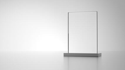 Glass award with metal base isolated on gray background. 3d illustration.