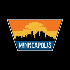 Minneapolis Minnesota USA Skyline Silhouette Retro Vintage Sunset Minneapolis Lover Travel Souvenir Sticker Vector Illustration SVG EPS