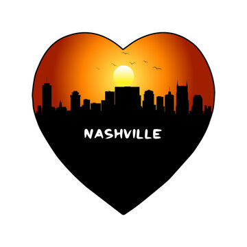 Nashville Tennessee USA Skyline Silhouette Retro Vintage Sunset Nashville Lover Travel Souvenir Sticker Vector Illustration SVG EPS