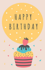 Happy birthday greeting card. Cute graphic template