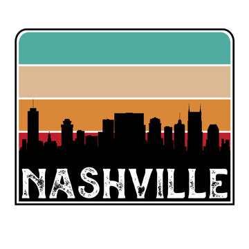 Nashville Tennessee USA Skyline Silhouette Retro Vintage Sunset Nashville Lover Travel Souvenir Sticker Vector Illustration SVG EPS