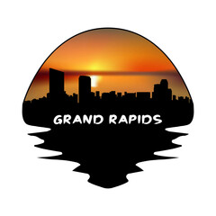 Grand Rapids Michigan USA Skyline Silhouette Retro Vintage Sunset Grand Rapids Lover Travel Souvenir Sticker Vector Illustration SVG EPS