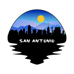 San Antonio Texas USA Skyline Silhouette Retro Vintage Sunset San Antonio Lover Travel Souvenir Sticker Vector Illustration SVG EPS - obrazy, fototapety, plakaty