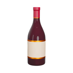 bottle of wine 3d icon. Isolated object on transparent background