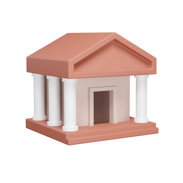 Building with columns 3d icon. Isolated object on transparent background
