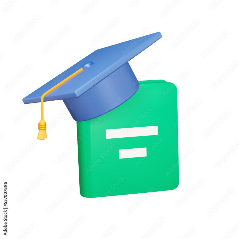 Poster academic book 3d icon. a book with an academic cap. isolated object on transparent background