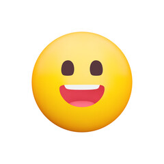 Grinning Face 3d icon. Yellow emoji with broad open smile. Upper teeth. happiness, good-natured amusement. Isolated object on transparent background