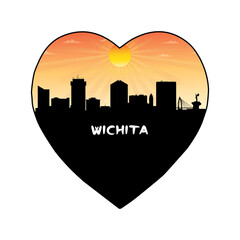 Wichita Kansas USA Skyline Silhouette Retro Vintage Sunset Wichita Lover Travel Souvenir Sticker Vector Illustration SVG EPS