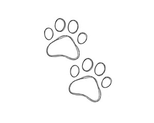 Obraz premium Dog footprints line art print. Love for a pet. Paw doodle illustration 