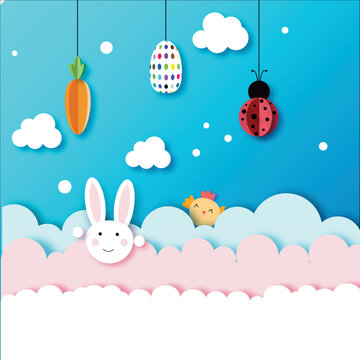 Easter Card Paper Cut Out Concept Egg Hunt Vector Image. Vector happy Easter day card design. 