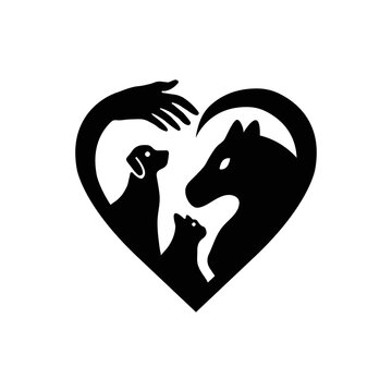 Care horse , cat and dog logo design . icon logo . silhouette logo 