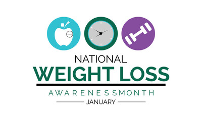 National Weight Loss awareness month observed each year during January . Vector web banner, poster, card, social media, networks with text National healthy weight week 
