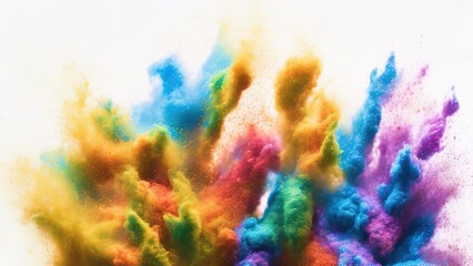 Plakat The explosion of colored powder on white background.