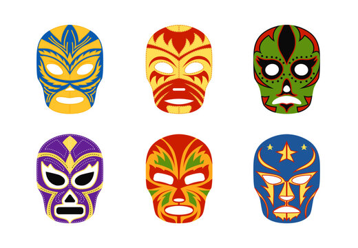 Colorful luchador wrestler masks set