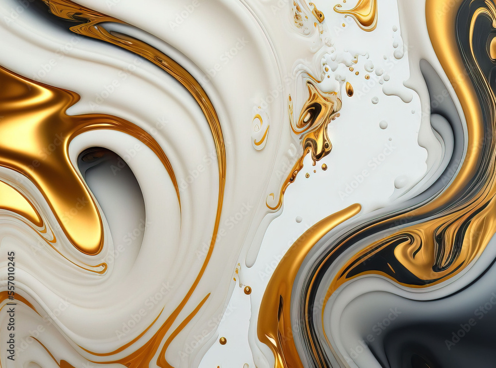 Poster a white and gold abstract background with a white cylinder and a white and gold swirl design on the 