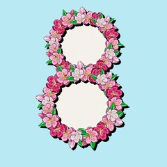 Spring floral frame for text. Frame background for women's day, mother's day, easter, birthday. Illustration, hand drawn