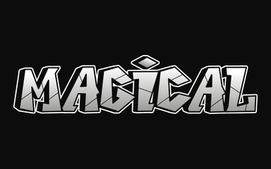 Magical word trippy psychedelic graffiti style letters.Vector hand drawn doodle cartoon logo magical illustration. Funny cool trippy letters, fashion, graffiti style print for t-shirt, poster concept