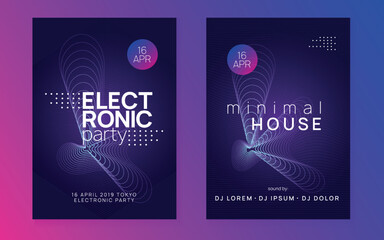 Neon club flyer. Electro dance music. Trance party dj. Electronic sound fest. Techno event poster.