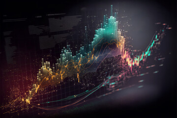 Fototapeta na wymiar Stock market investment graph with indicator and volume data - Generative Ai