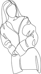 Trendy Line Art Woman Body. Minimalistic Black Lines Drawing. Female Figure Continuous One Line Abstract Drawing. Modern Scandinavian Design.  Vector Illustration.