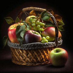 Apples still life in a basket in a classic style