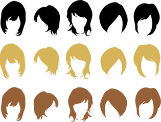 Set long and short hair natural and silhouette Vector Illustration