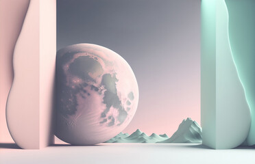 The full moon is visible fully illuminated with beautiful pastel colors. Generative AI