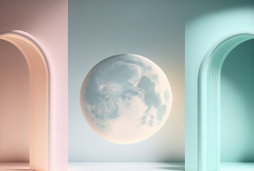 The full moon is visible fully illuminated with beautiful pastel colors. Generative AI
