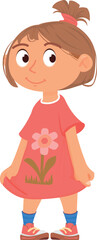 Little girl in red dress. Cartoon kid character
