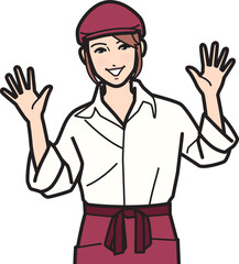 ファストフード女性店員 手を振る