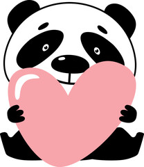 Baby panda with heart. Cute love animal character