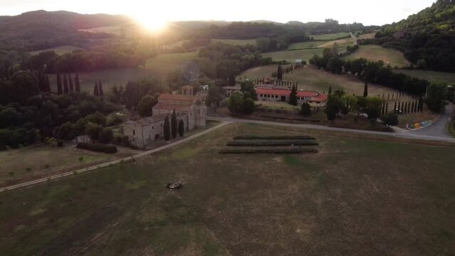Pieve di San Pietro a Romena, Pratovecchio, Stia, ITALY: Sunset, historic medieval-style church located in Casentino