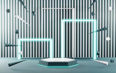 Fototapeta premium 3D render of Podium background in blue tones for displaying cream products. cosmetics