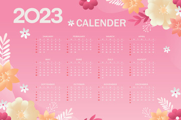 Happy new year 2023 colorful floral calendar design templates