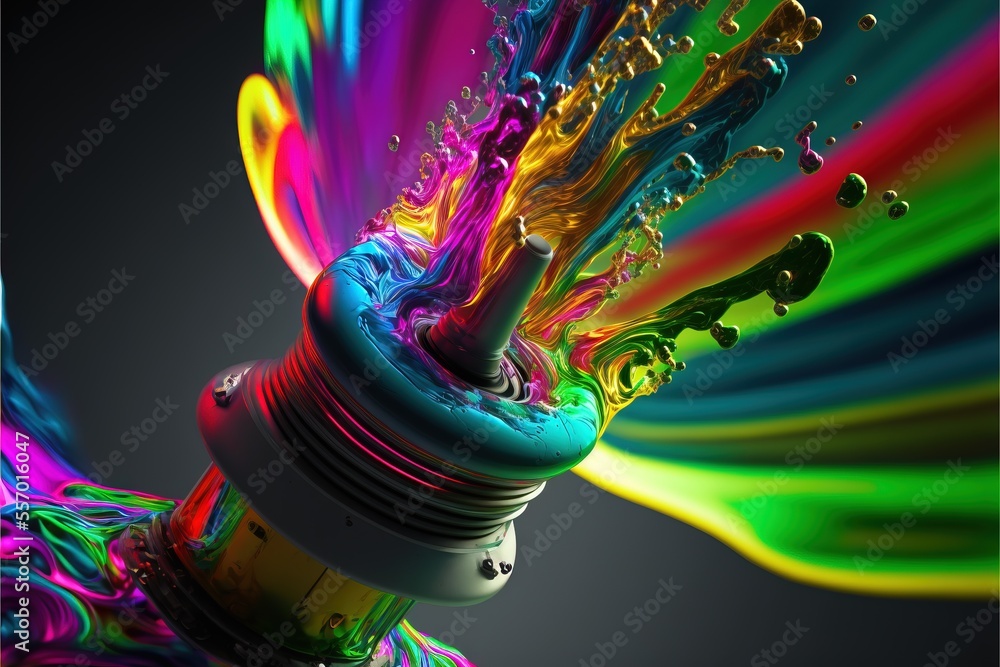 Poster a colorful object with a lot of water on it's side and a lot of colors on the top., generative ai