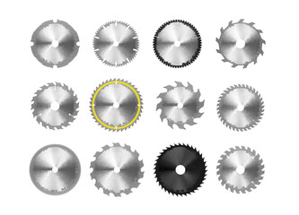 Circular saw blades mechanical carpentry construction hardware set realistic vector illustration