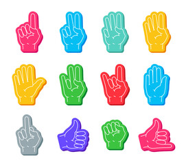 Fototapeta premium Foam finger victory gesture souvenir accessory set isometric vector cheer arm fan figure