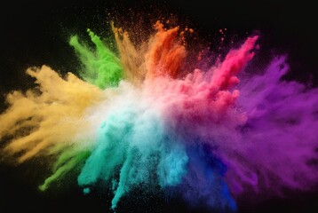 Naklejka na ściany i meble Colorful rainbow powder explosion on black background