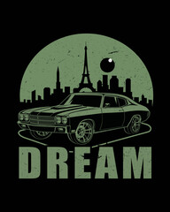 Dream Car Travel T-shirt Design.