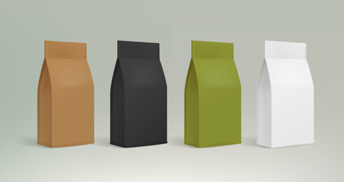 Realistic food zip-package mock-ups - vector template. Coffee or tea paper pouch mockup for brand design. Stand-up foil or paper pouch design