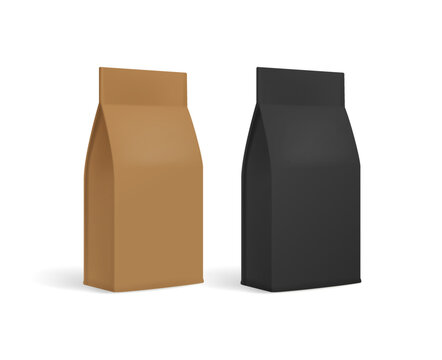 Realistic food zip-package mock-ups - editable vector template. Coffee or tea paper pouch mockup for brand design. Stand-up paper pouch isolated on white 