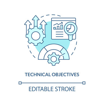 Technical objectives turquoise concept icon. Setup equipment. Project management abstract idea thin line illustration. Isolated outline drawing. Editable stroke. Arial, Myriad Pro-Bold fonts used