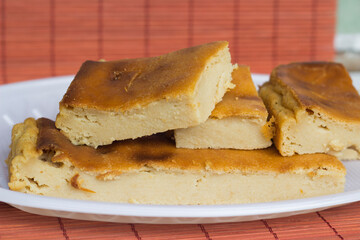 Homemade bread pudding dessert. Brazilian sweet food.